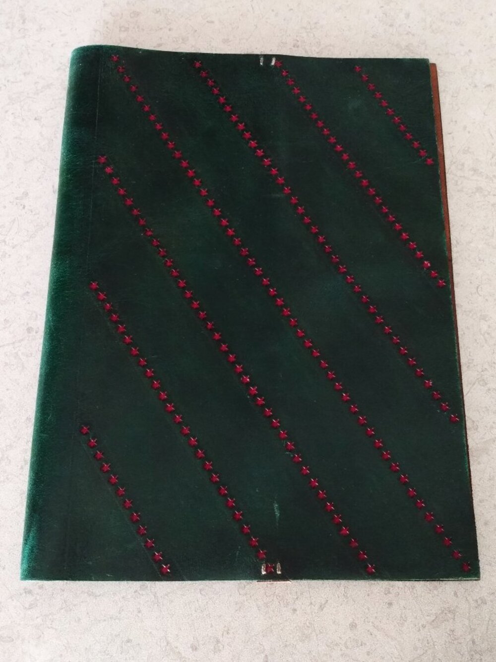 Vintage Leather Book Cover NAGY NORA Green Red Stars Handmade